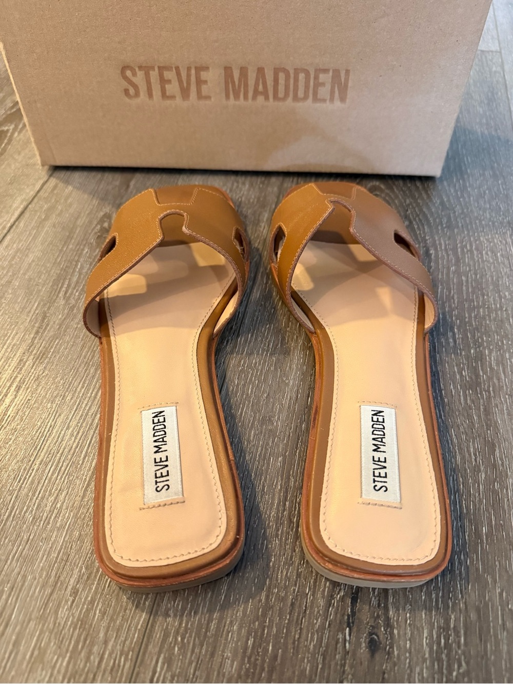 Steve Madden Hadyn Cognac Leather Slide Sandals Size 9 - Picture 4 of 6